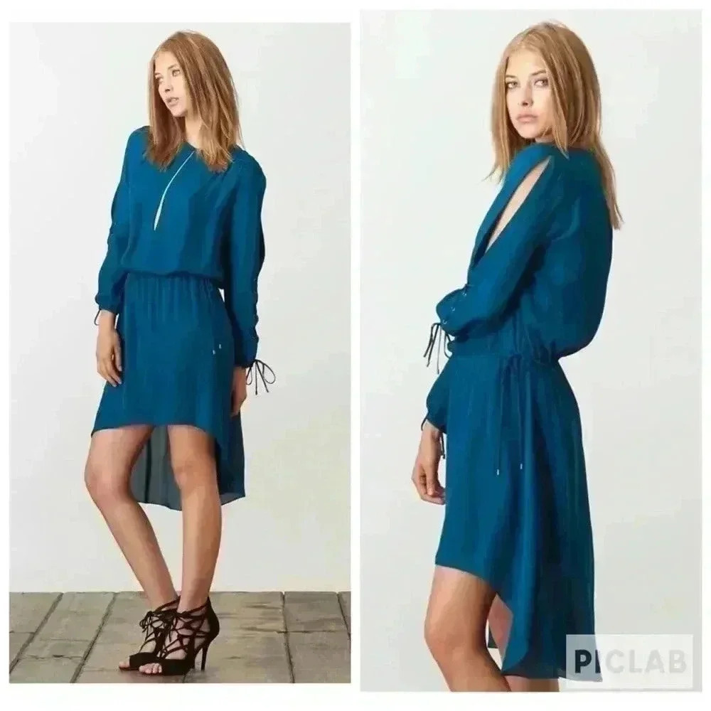 Haute Hippie 100% Silk Long Sleeve Dress Sz S - Picture 2 of 8